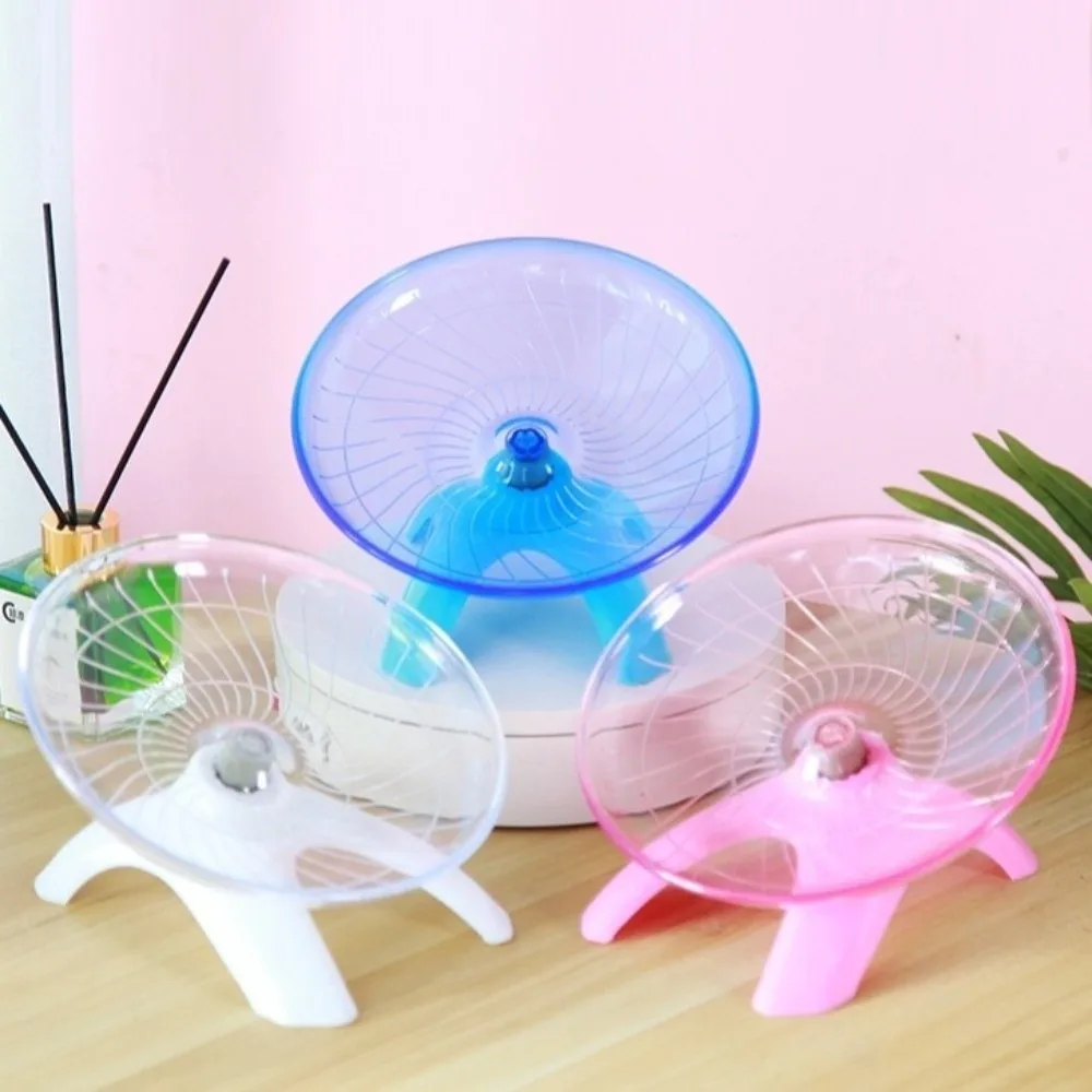 Fotografia 3: Roda voadora transparente para hamster, eixo de aço, operação silenciosa, roda de corrida de hamster, base estável, brinquedo de disco de corrida de plástico