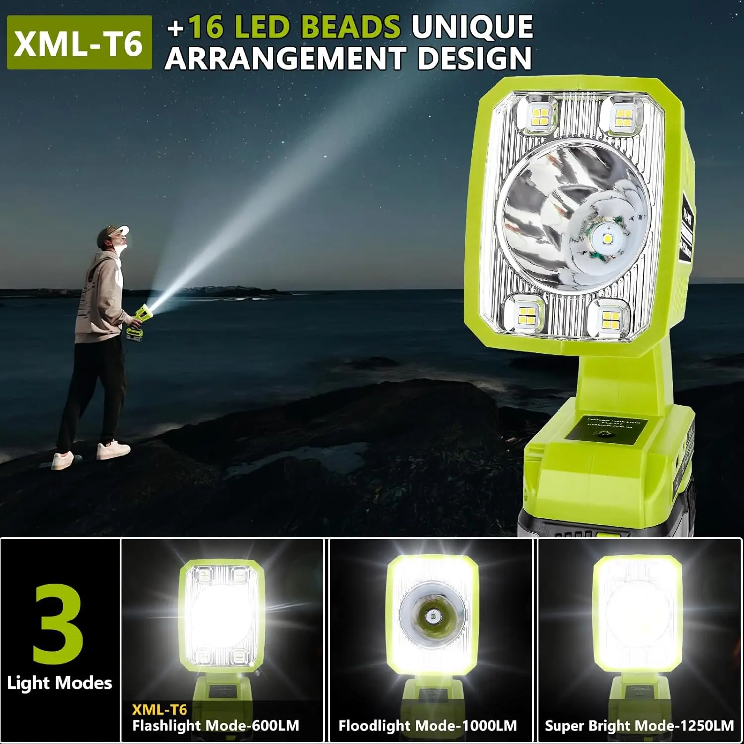 Torcia a LED per Ryobi 18v Batteria 18W Lampada da lavoro a LED Lampada a batteria Proiettore per illuminazione di emergenza per auto da campeggio e cantiere