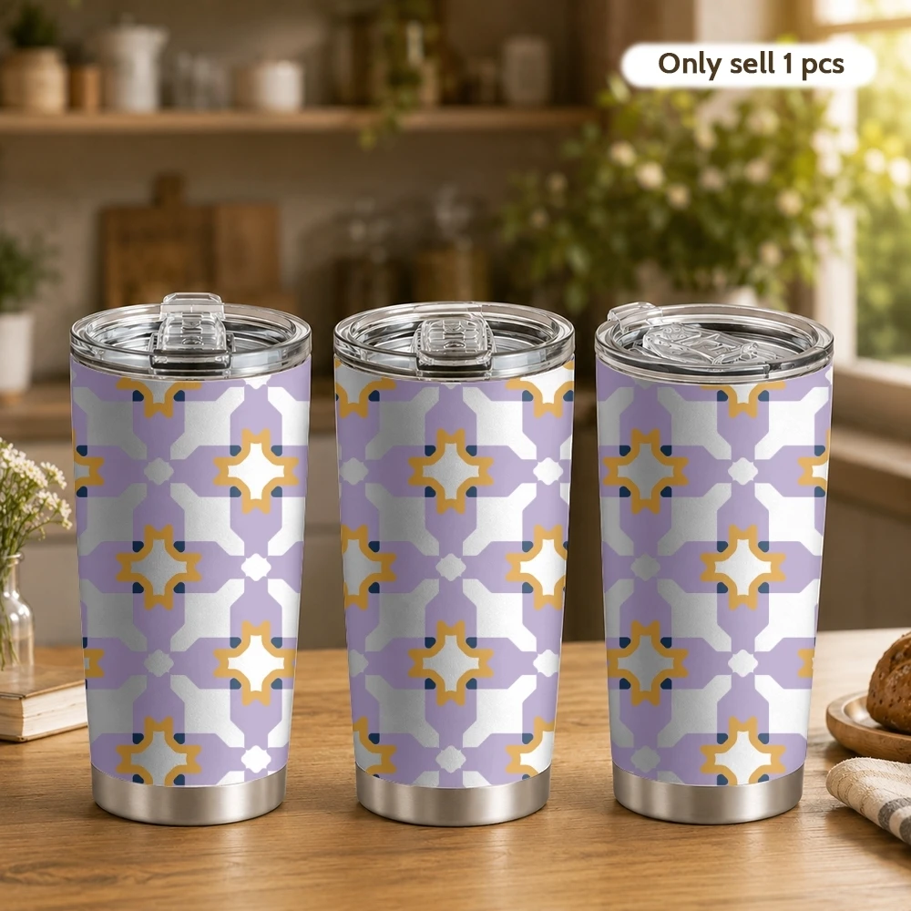 Abstract Houndstooth Pattern Vacuum Flasks 20oz Coffee Tumbler With 2 Lids & Straw Stainless Steel Vacuum Insulated Mug