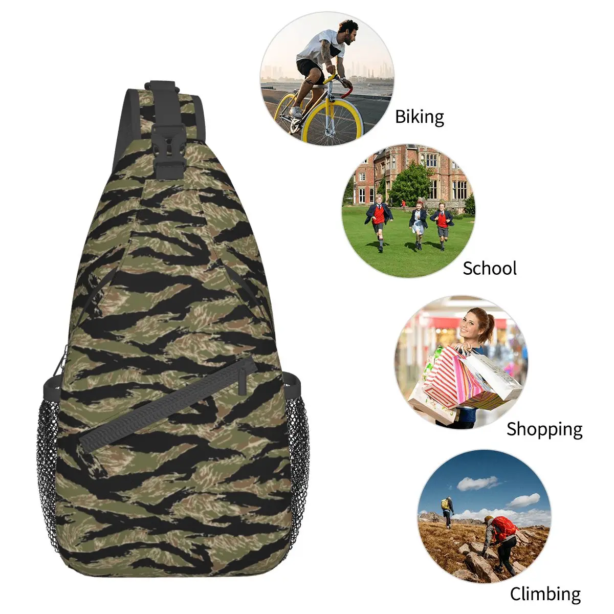 US Army Camouflage Crossbody Sling Bags Small Chest Bag Tiger Stripe Shoulder Backpack Daypack for Hiking Outdoor Sports Pack