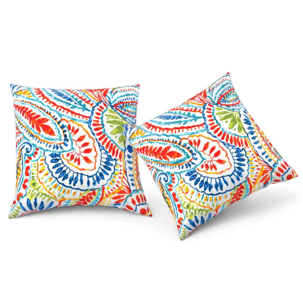 18x18 Inch Waterproof Outdoor Throw Pillows 2Pack Fade Resistant Paisley Cushions Patio Poolside Furniture
