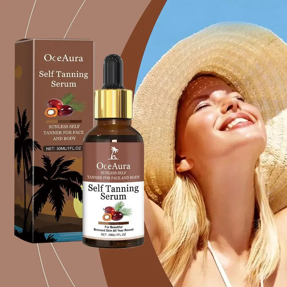 

30ML Tanning Face Serum Face Body Tanning Bed Outdoor Fine Line Repair Skin Serum Dark Bronzer Self Tanning Serum Drops