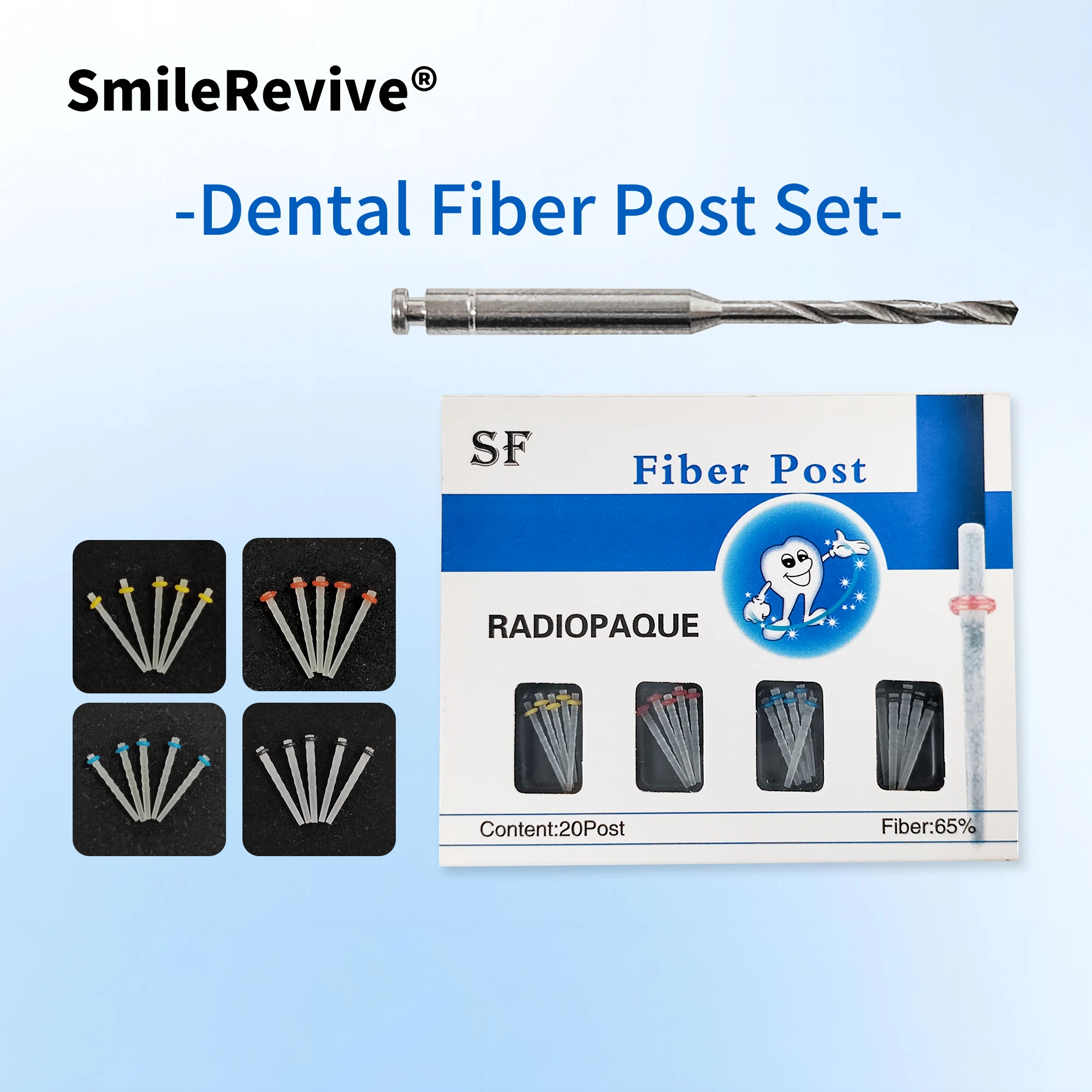 

SmileRevive Dental Fiber Post Quartz Glass Fiber Multi-sizes With Drill Kit Straight Screw Resin Post Root Canal Tooth