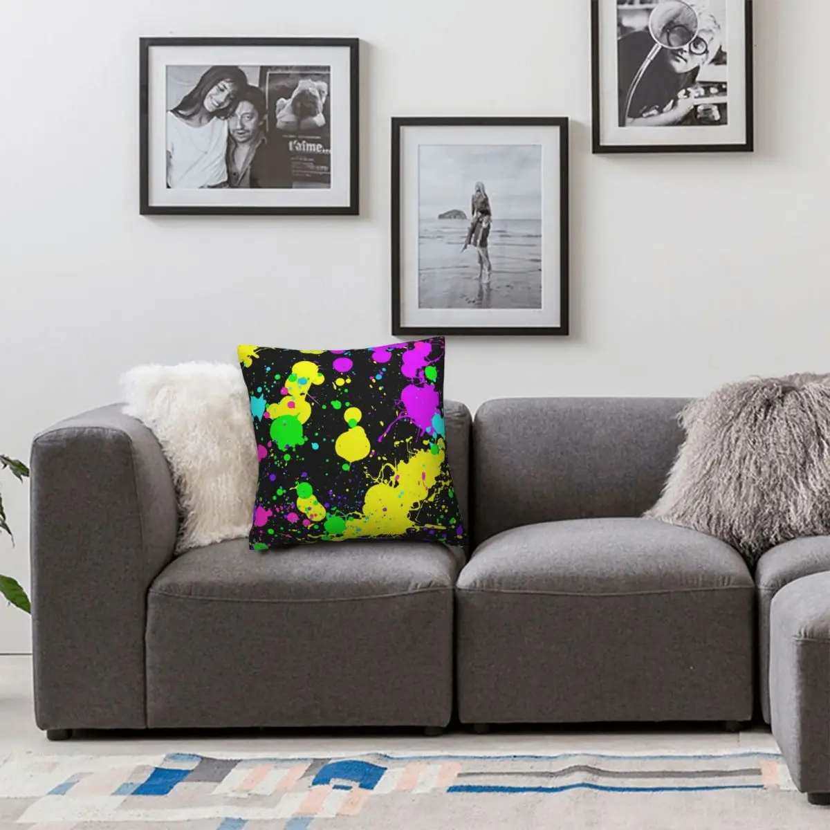 Neon Paint Splatter Pillowcase Soft Polyester Cushion Cover Decoration Pillow Case Cover Living Room Square 45*45cm