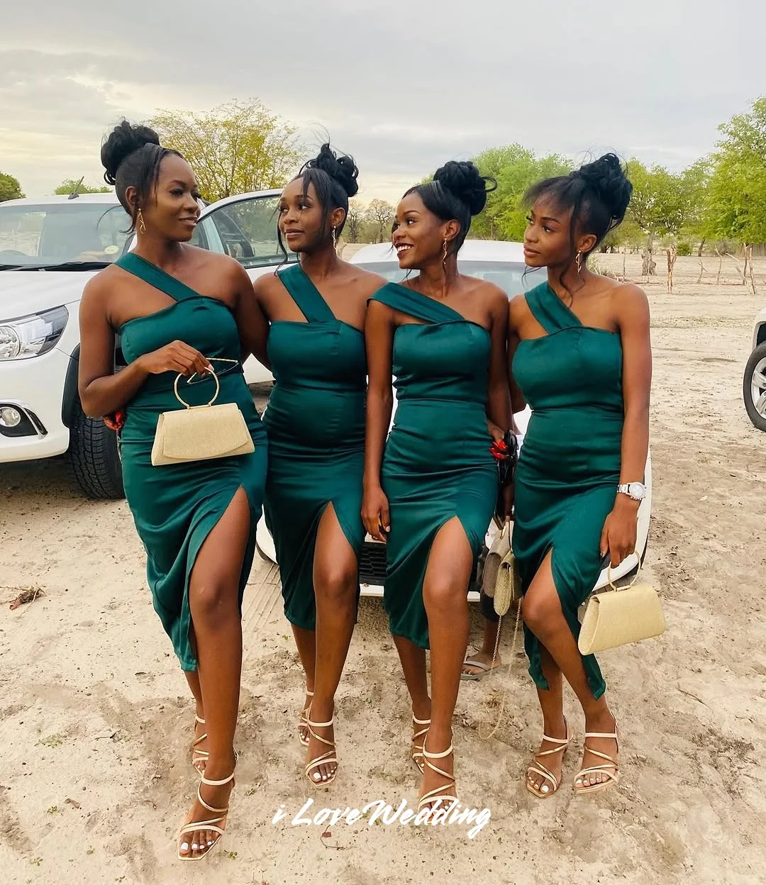 Emerald One Shoulder Bridesmaid Dresses 2025 Satin Sleeveless Pleated Mermaid Tea-Length Formal Evening Party Gowns Customized