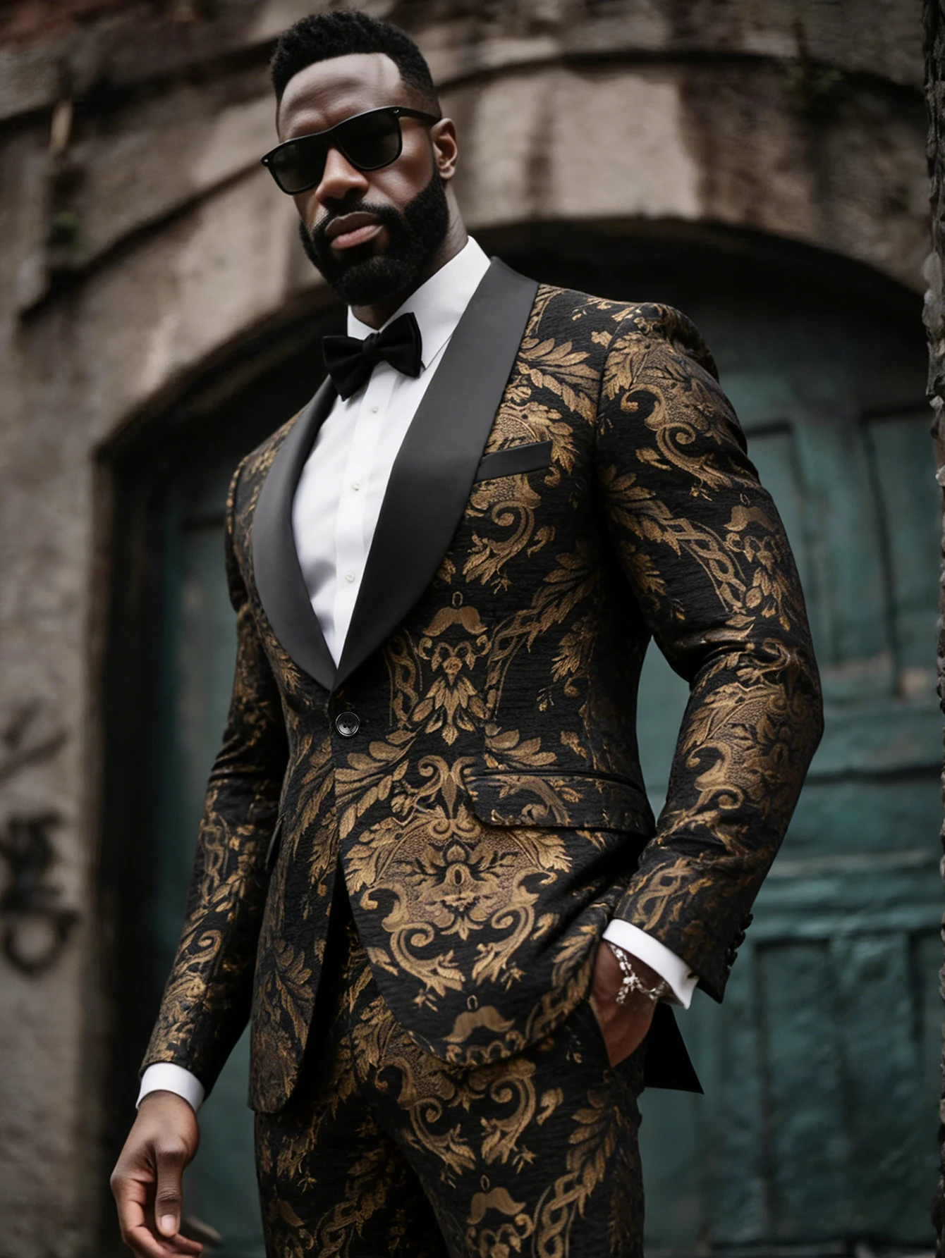 

Men's Paisley Jacquard 2-Piece Suit Set - Shawl Collar Single Button Formal Blazer & Matching Trousers, Wedding Business Groom