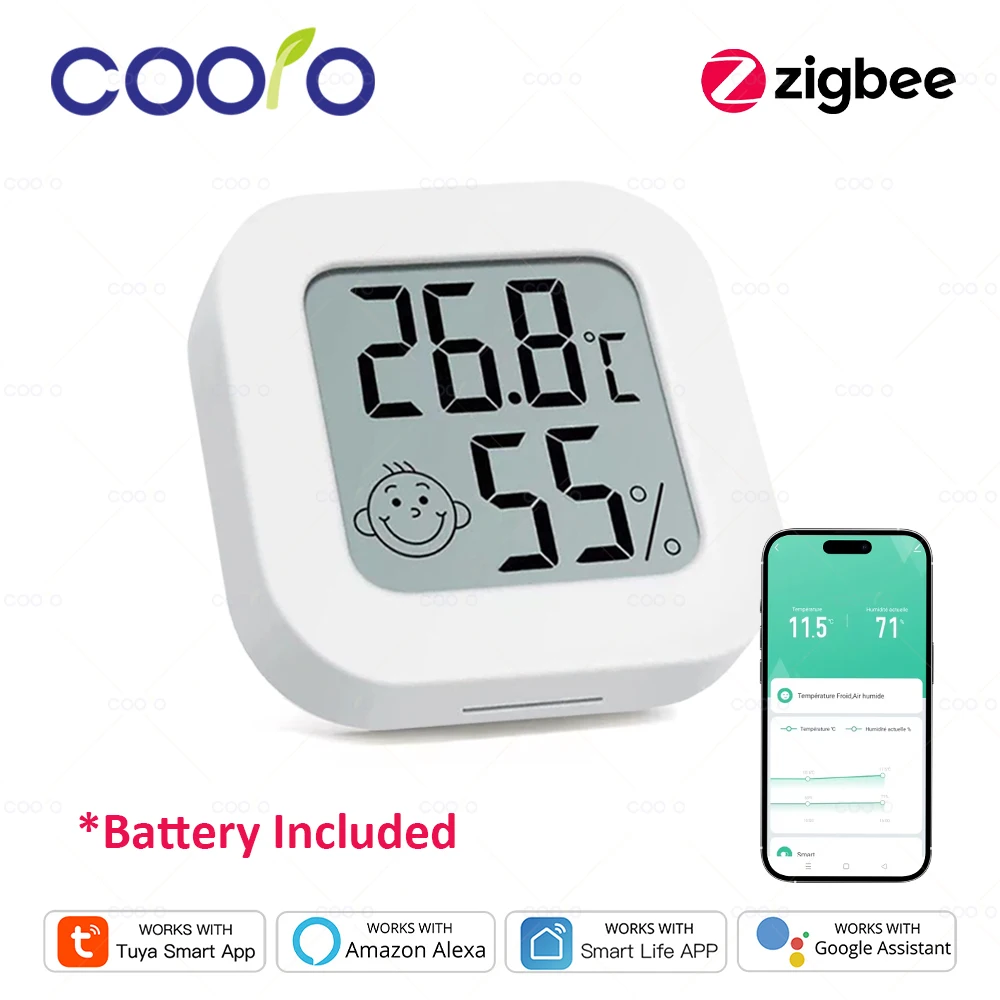 Tuya Zigbee Temperature Humidity Sensor Smart LCD Digital Thermometer Hygrometer Works with Smart Life Zigbee 2mqtt Alexa Google