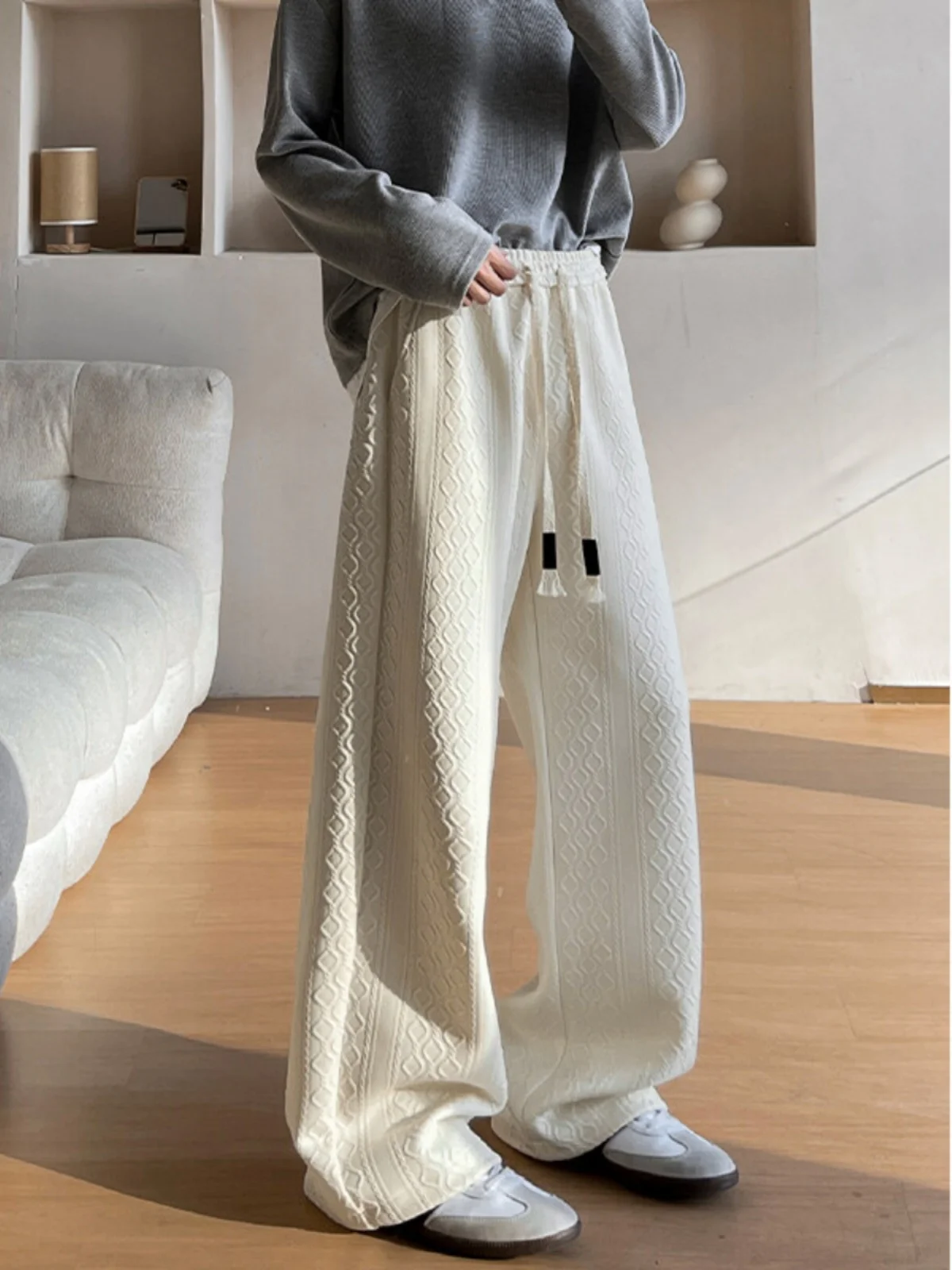 

Мужские повседневные брюки прямого кроя, свободный крой, весенне-осенние брюки с высокой талией, текстурированные брюки с широкими штанинами, спортивные брюки