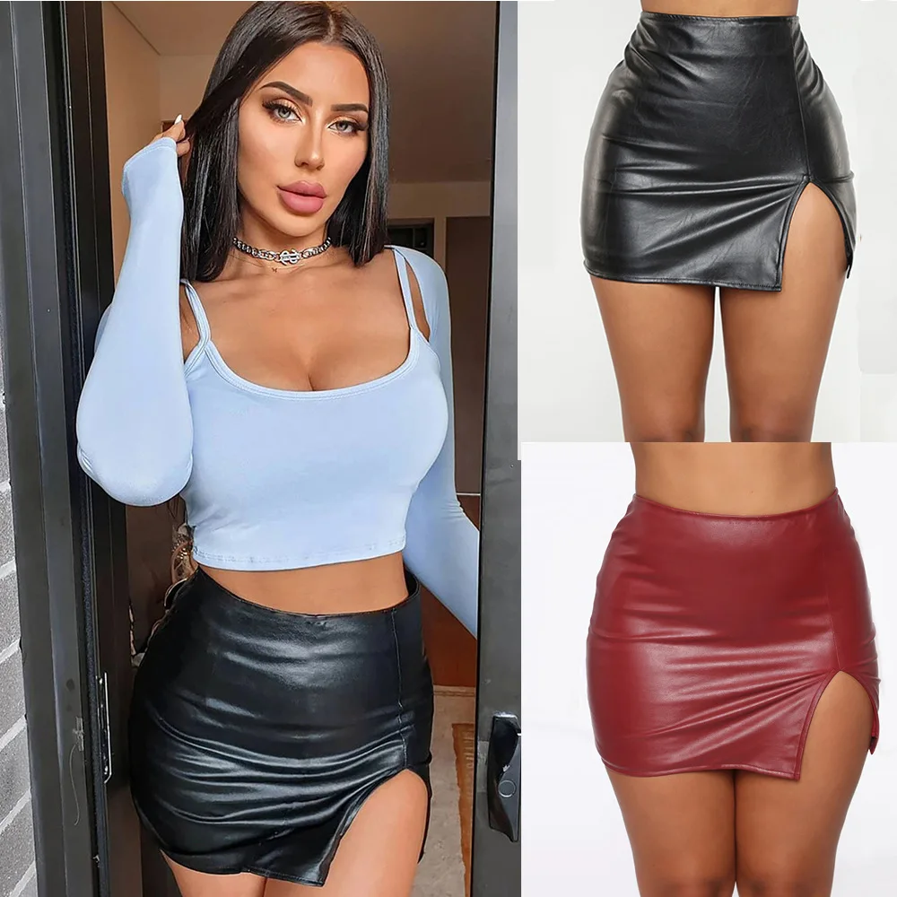 

PU Short Skirt Female Sexy Super Short Leather Skirt Nightclub