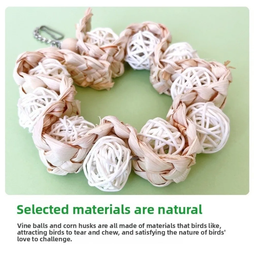 New Hanging Rattan Ball Toy Grab and Bite Round-shaped Parrot Chew Toy Grinding Teeth Colorful Bird Cage Wreath Pet Supplies