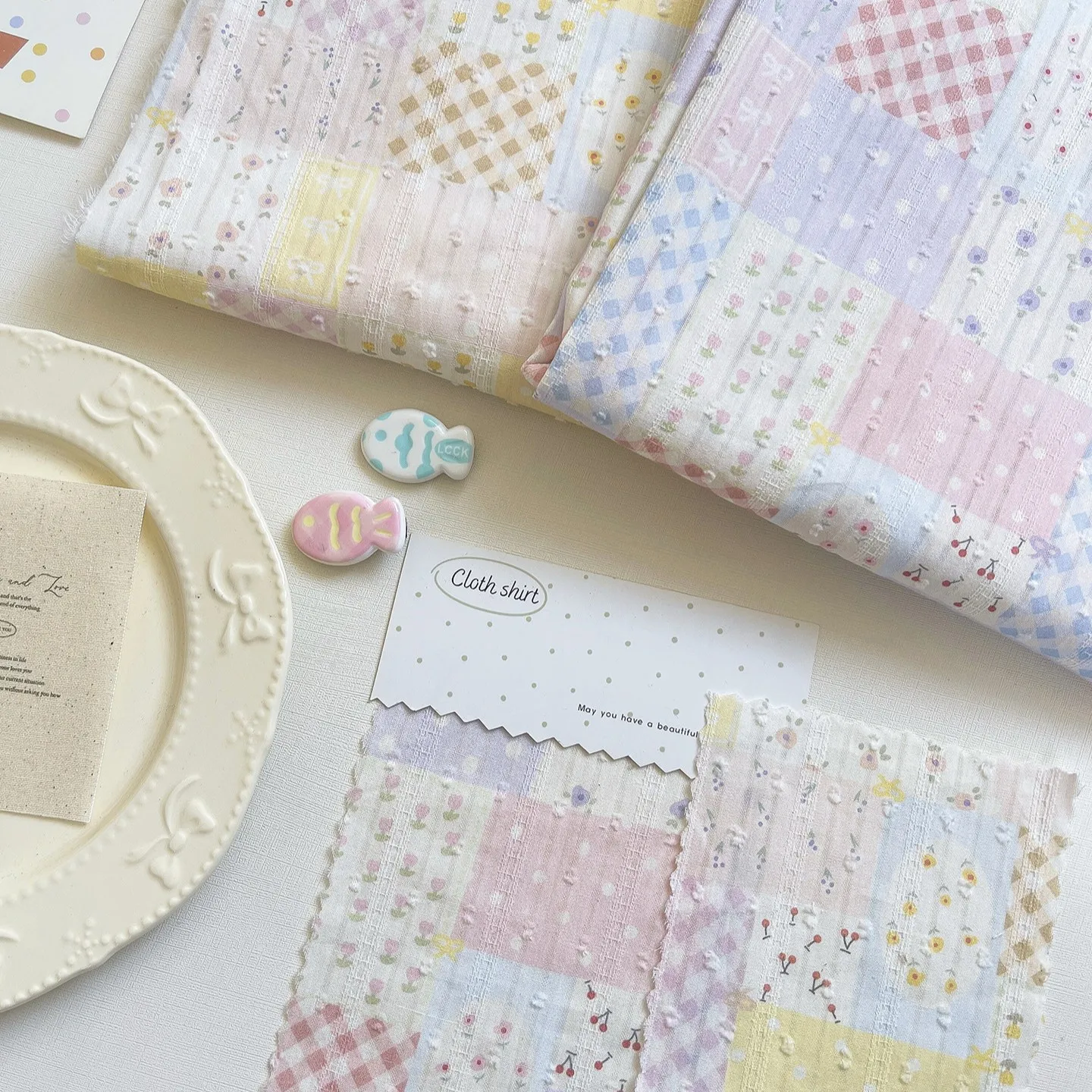 50x145cm INS Korean Jacquard Floral Cotton Fabric For DIY Sewing Patchwork Quilting Kids Dress Hair Tie BJD Doll Clothes