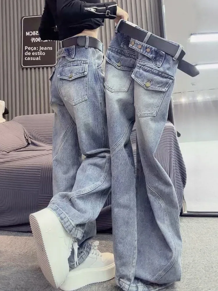 

plus Size American Style Wide Leg Jeans Women's Summer Loose Fit Casual High Waist Denim Pants Knife Trendy plus Size