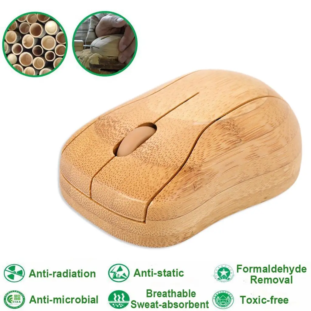 

Wireless Bamboo Mouse Healthy Eco Friendly Optical Mice for Home Office Computer