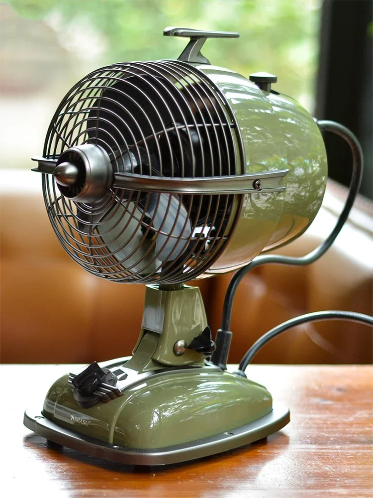 Retro Desktop Electric Fan Home Desktop Shaking Head All Metal Silent Air Circulation Fan Airplane