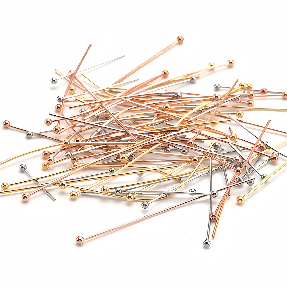 10-100 Stück/Los Goldene Metall-Kugelkopf-Pins aus Edelstahl, 16 18 20 22 25 30 40mm, für DIY-Schmuckherstellung, Durchmesser 0,6mm – Detail 1