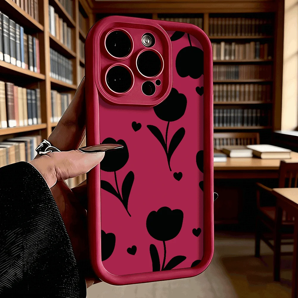 Schwarzes Tulpenblumenmuster Luxus Anti-Rutsch TPU Handyhülle für Xiaomi Redmi Note 15 14 13 12 11 10 9 Pro Vollschutz-Cover – Detail 12