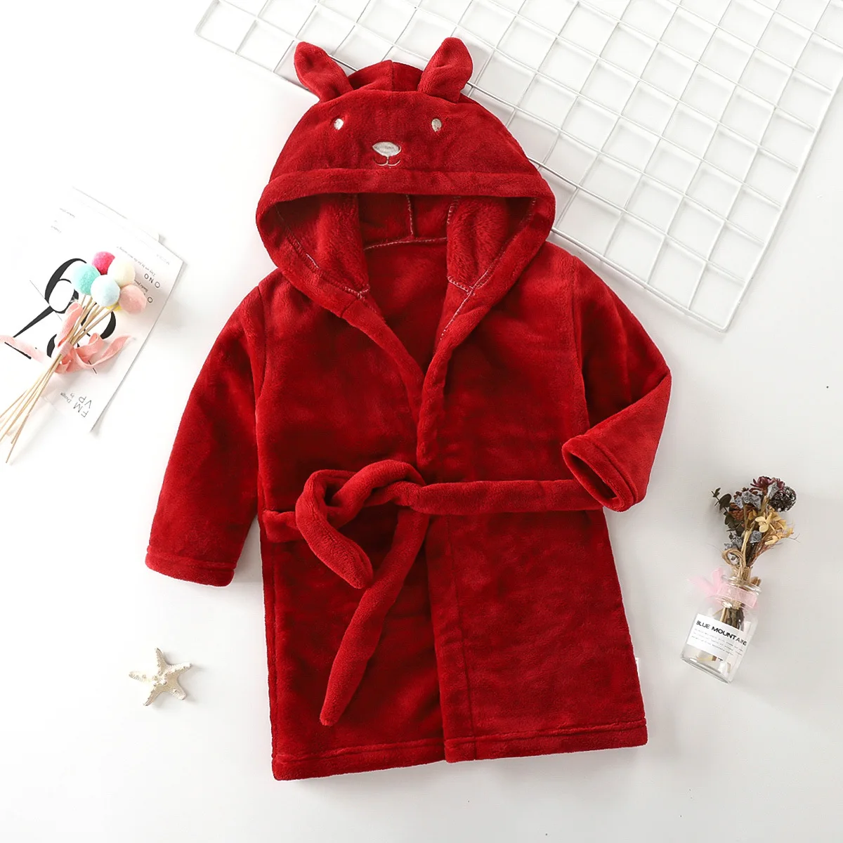Personalized Autumn Winter Kids Hooded Bathrobe Baby Bath Robes Boys Girls Cartoon Rabbit Flannel Pajamas Long Sleeve Bathrobe
