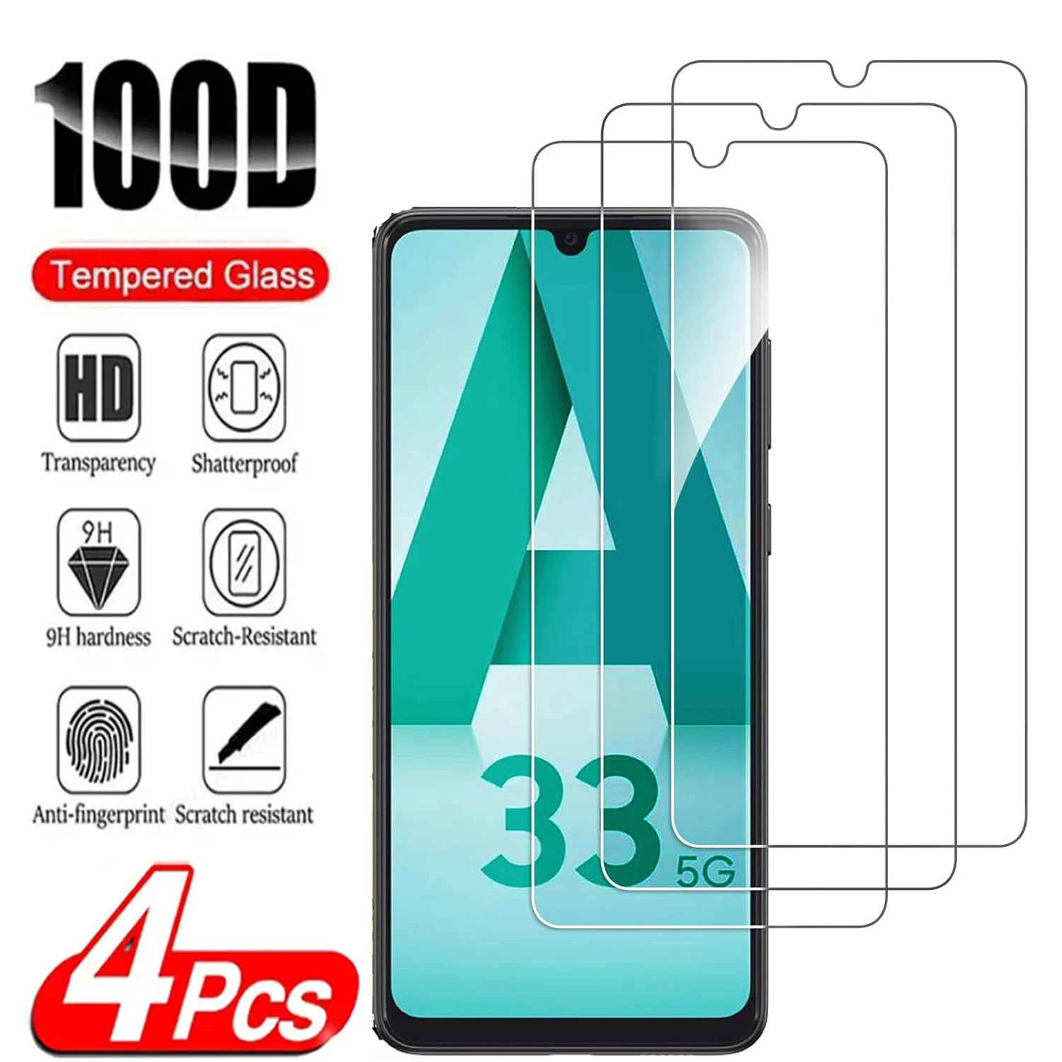 Dla Samsung Galaxy A33 5G HD Folia Ochronna na Ekran 2/4 szt. Szkło Hartowane — zdjęcie produktu 7
