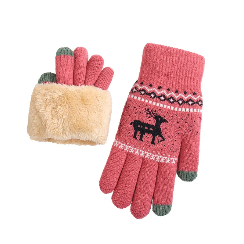 5pair  Strict Selection Touch Screen Gloves Women Winter Korean Version Plus Velvet Padded Cold Fawn Wool Warm Knitted Cycling