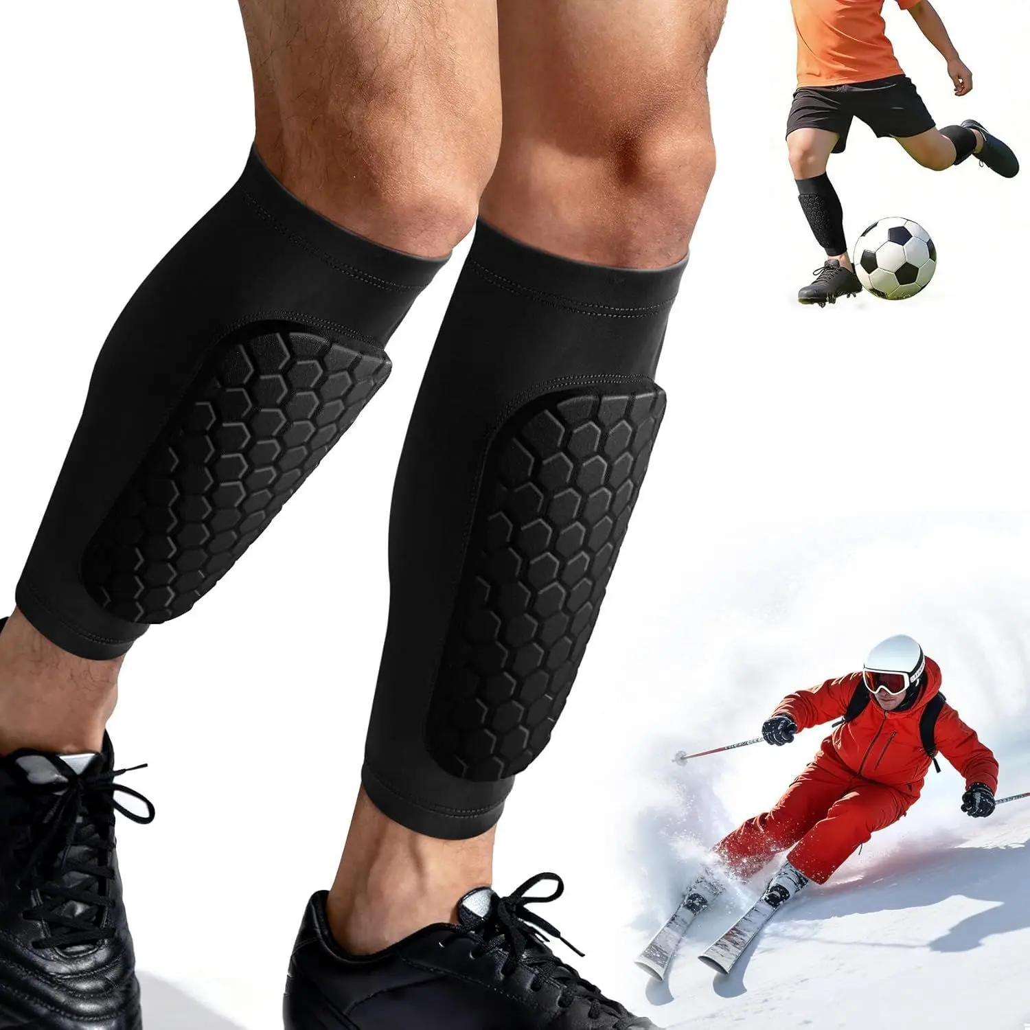 1/2PCS Football Shin Guard Socks Sleeves with Foam,Calf Compression Sleeve Honeycomb Pads,Sports Legging & Soccer Equipment view 2