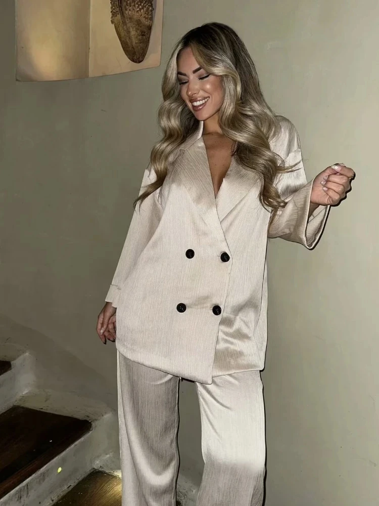 PB&ZA Women's 2024 Summer New Arrivals Wrinkled Double-Breasted Suit Jacket 4387/127 Casual Straight Trousers 4387/027