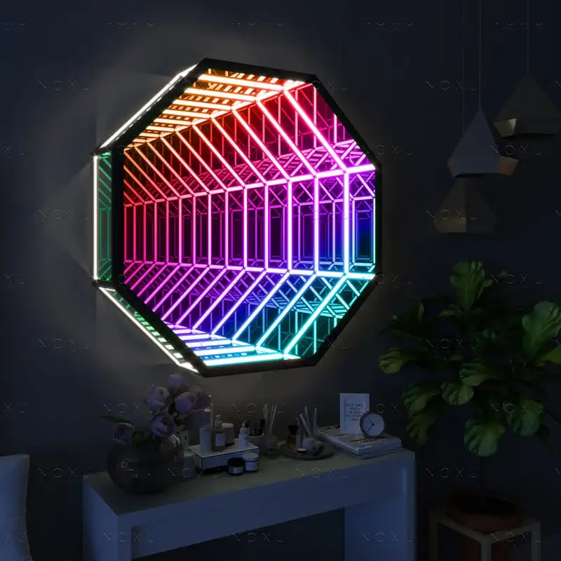 infinity mirror RGB color wifi control decoration hexagon wall lamp