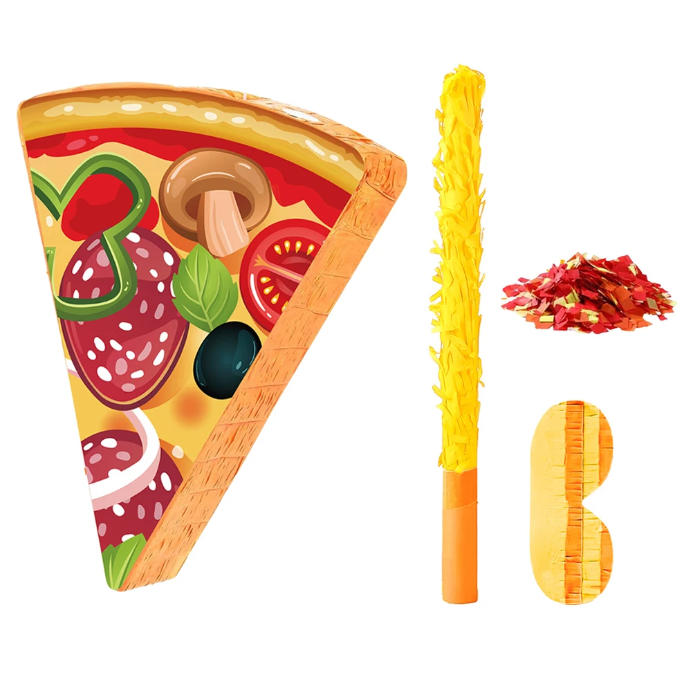 

1 Set Pizza Slice Piñata Birthday Favors Fillable Food Themed Game Blindfold Stick Fun Party Decorations For Cinco De Mayo