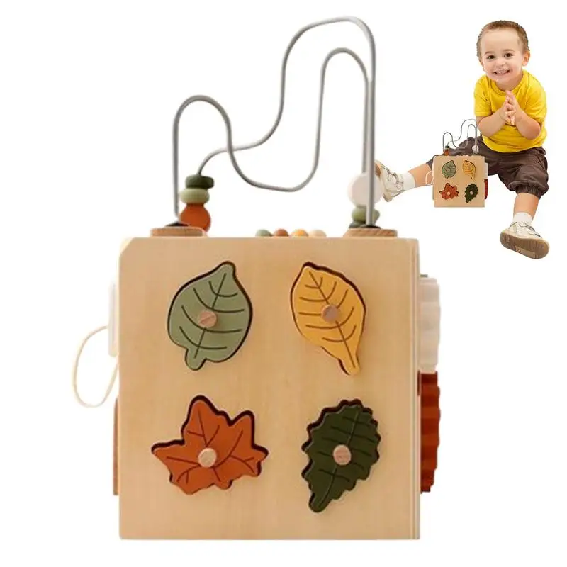 Wooden Building Blocks Bead Sequencing Set Sorting Blocks Educational Learning Game for Ages 1-3 Boy Girl Preschool Kids Home