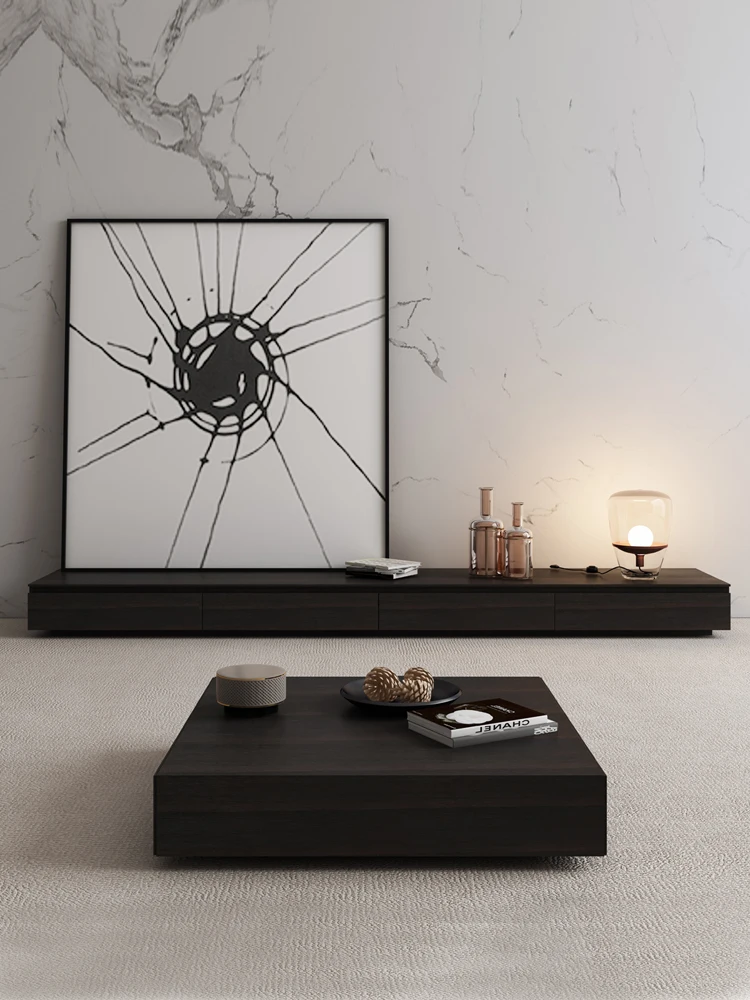 

Italian minimalist rock TV cabinet coffee table combination light luxury modern living room laser TV cabinet