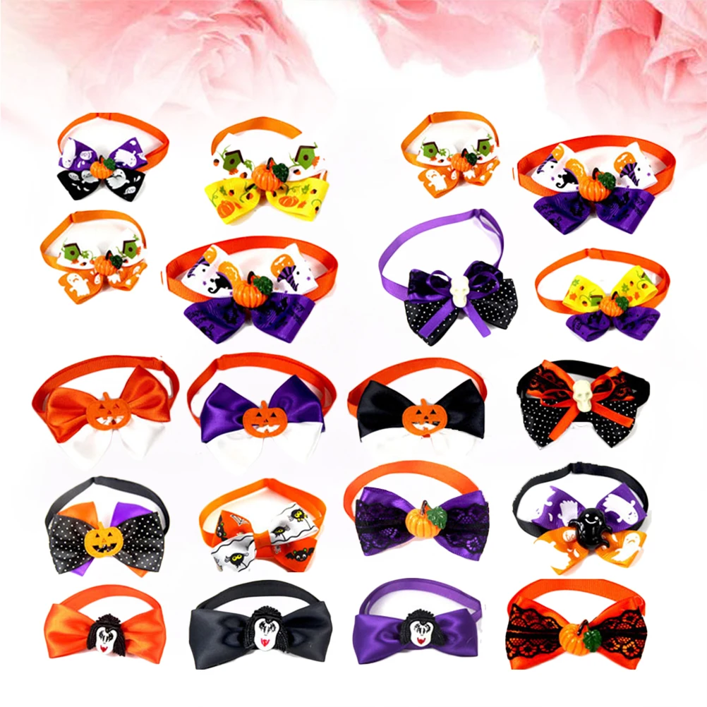 

10pcs Pet Bow Tie Set Dog Collar Halloween Decoration Supplies Adjustable Soft for Cats Dogs Unique Costume Party