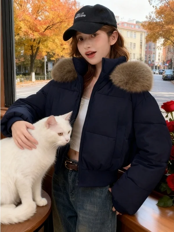 

Универсальная женская утепленная куртка с капюшоном и меховым воротником в стиле ретро, модная, приталенная, теплая, трендовая