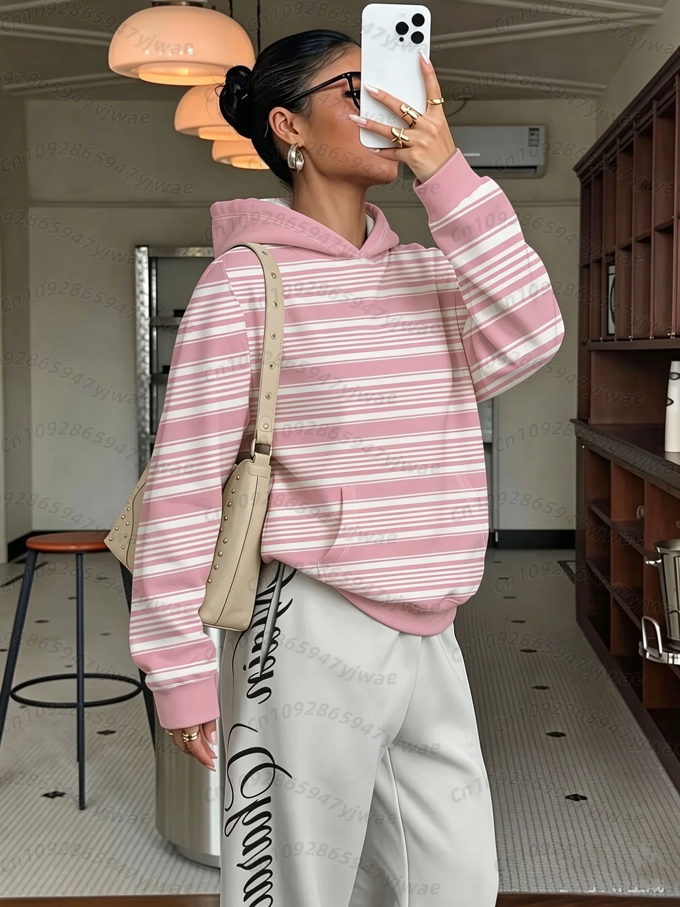 2026 Winter Women's Men's Plus Size Hooded Sweatshirt Striped Print Pullover Sweatshirt Holiday Outfit Men Women Couple Hoodies