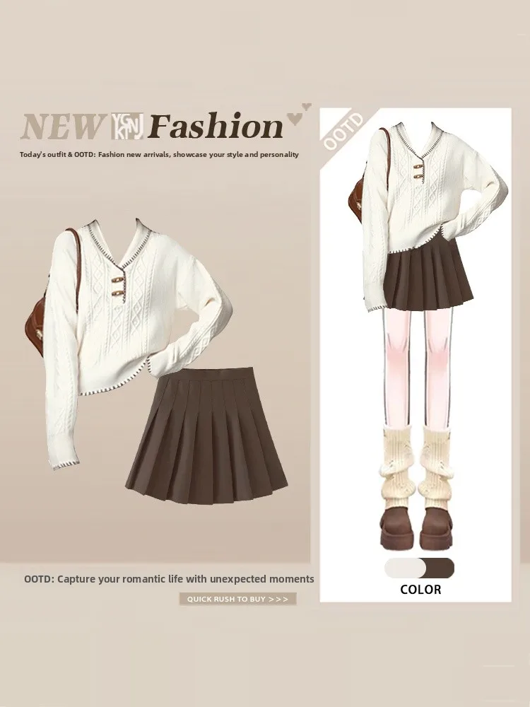 

Korean Sle Winter Small Knitted Sweater Skirt Set College Sle Age Reduction Women's Faion Two Piece Set High Waist or...