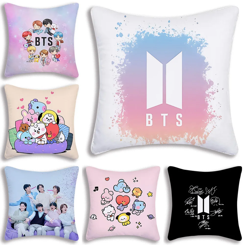 Fashion Trends Kpops Pillow Covers Cartoon Sofa Decorative Home Double-sided Printing Short Plush Cute B-B-BTS-S Cushion Cover