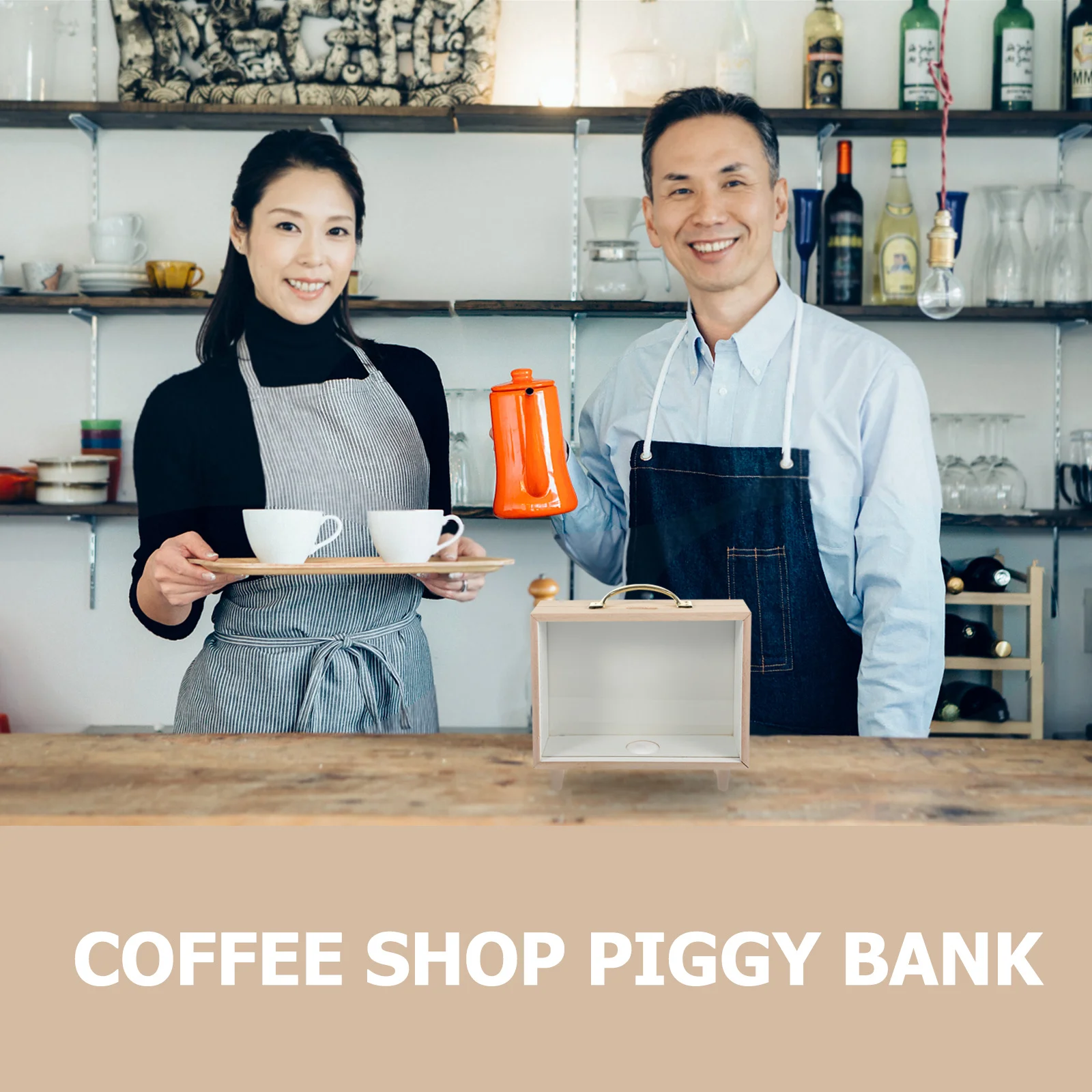 

1pcs Vintage Piggy Bank Coin Holder Storage Jar Decorative Money Box Desktop Decor Glass Wood Cash Saving Container Reusable