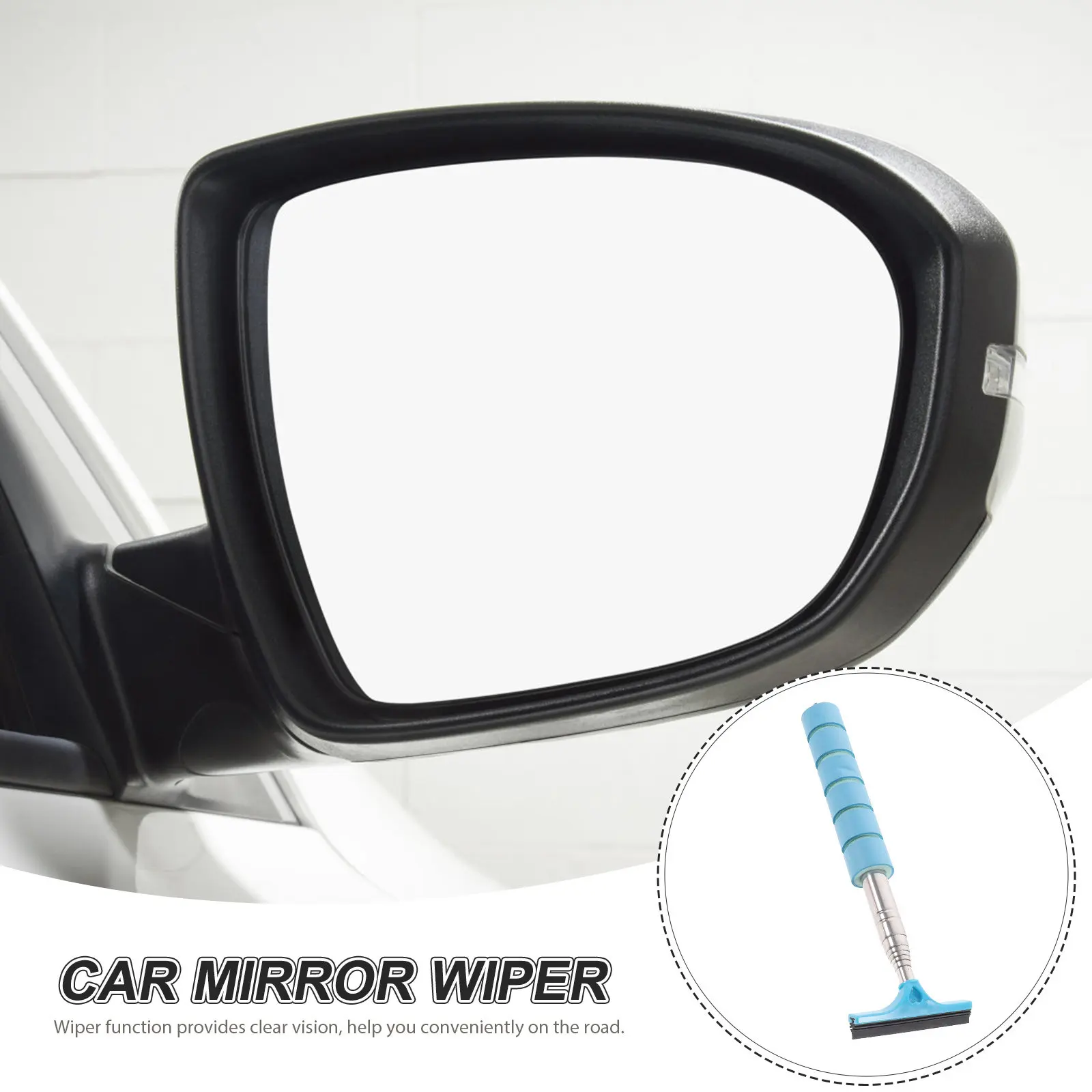 Retractable Car Rearview Mirror Squeegee Stainless Steel Rubber Sponge Side Mirror Wiper for Clear Vision Rainy Weather