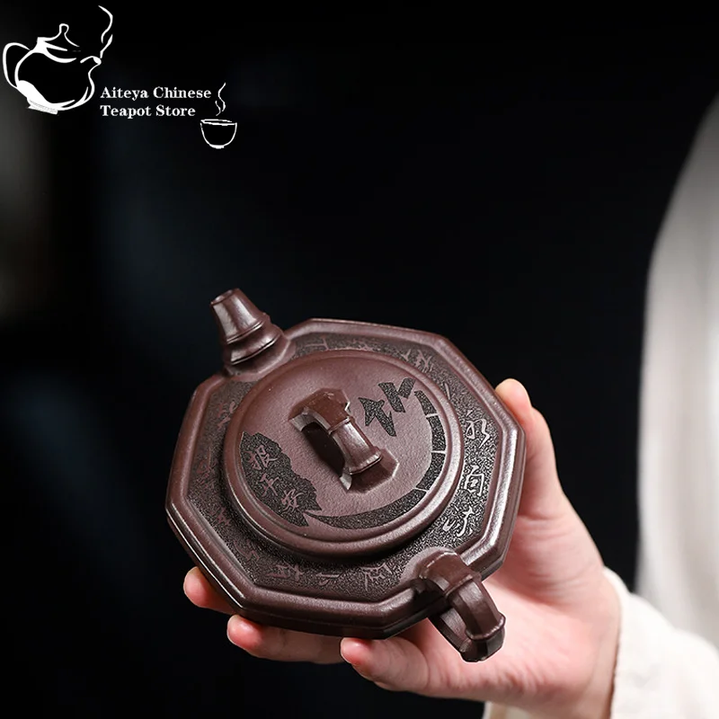 Yixing handmade purple clay teapot, original ore, old purple clay, bamboo, peace, kung fu tea set, Chinese teapot