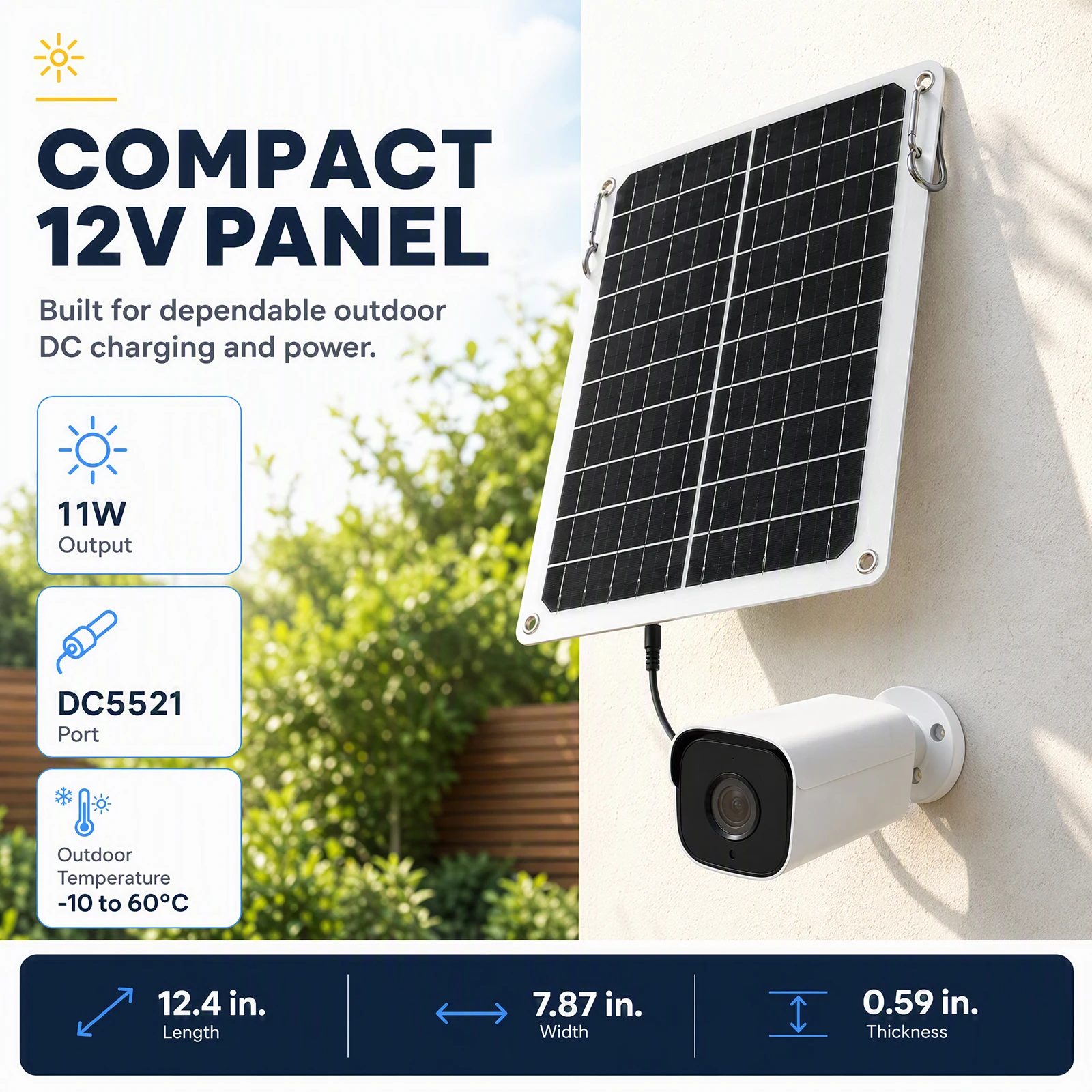 Solar Panel 11W 12V DC5521 Monocrystalline 24.5% Efficiency for Outdoor Surveillance Camera Garden Light Water Pump