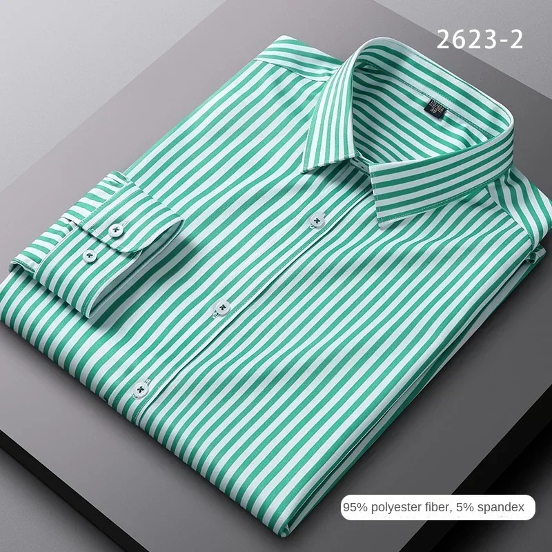 New elastic vertical stripes four seasons can be long-sleeved men\'s shirts  business slim non-ironing wrinkle-resistant shirts