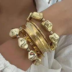 DIEZI Exaggerated Vintage CCB Beads Bracelet Men Punk Gold Silver Color Geometric Irregular Cuff Wide Bangles For Women Jewelry
