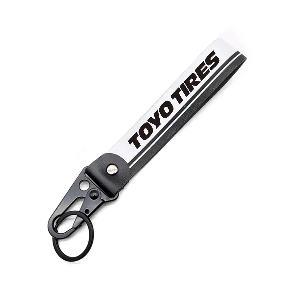 For TOYO TIRES Metal KeyRing Hook Nylon Strap Tow Sides Thermoprint Emblem KeyChain Lanyards Strap Wrist strap Key Accessories