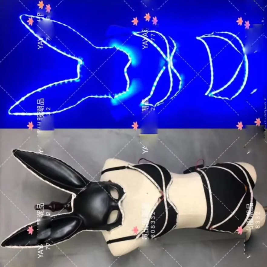 bikini luminoso a led sexy + maschera da coniglio bar party femminile dj ds abbigliamento da prestazione LED costume da coniglio Costumi da discoteca gogo