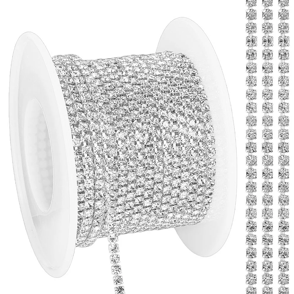 10Yards Rhinestone Chain Trim 2mm Rhinestone Chain Strips Chains Trim Silver Close Chains Crafts Clothes Bling Sewing