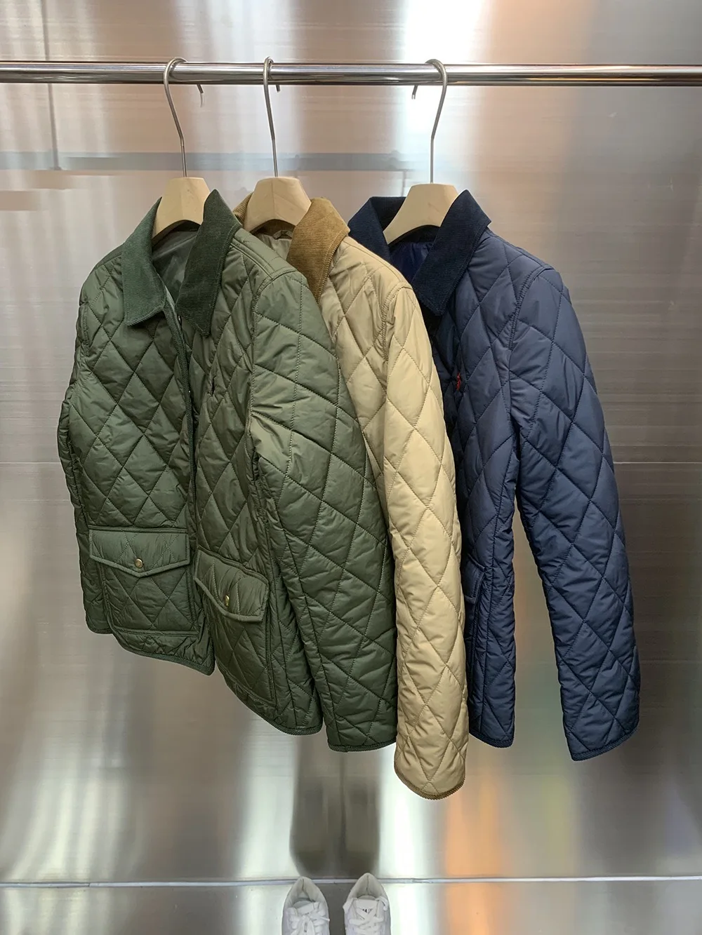 

Autumn Winter Cotton Jaet Embroidered Corduroy Stand Collar Loose Casual Diamond Patterned Ladies Faion Outerwear