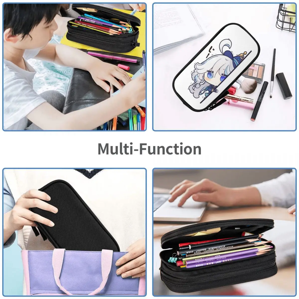 Game Genshin Impact Furina Games Pencil Case Double Layer Large Capacity School Accessories gaming Pencilcase Birthday Gift