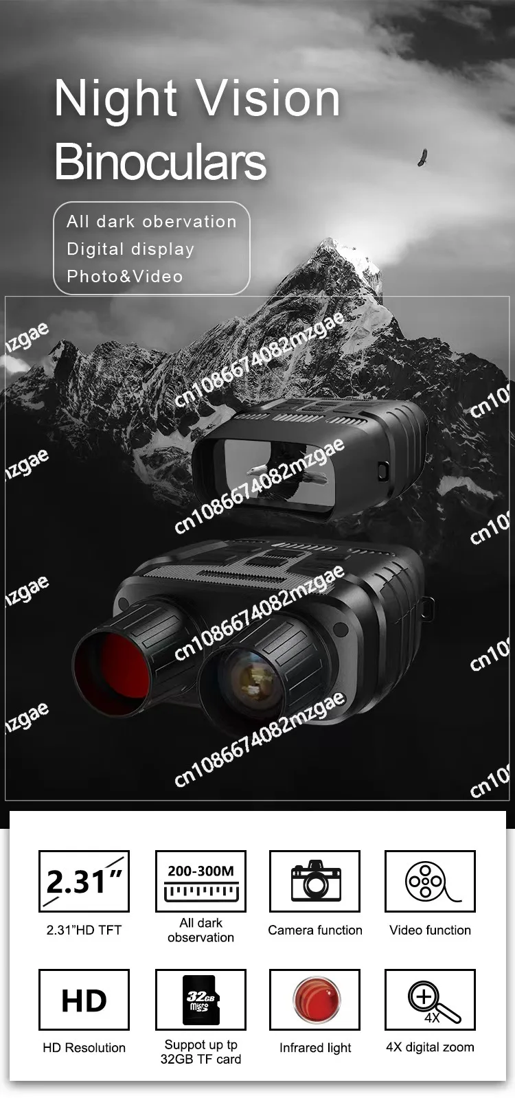 Full Black High-definition Binocular Digital Night Vision Binocular Infrared Night Vision Telescope