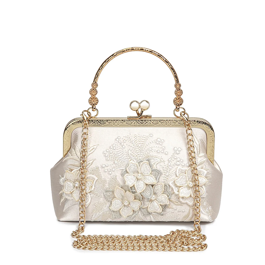 

Цветочное кружево с вышивкой, вечерняя женская сумка через плечо с цепочкой, элегантные простые женские сумки, женская сумка на плечо в китайском стиле