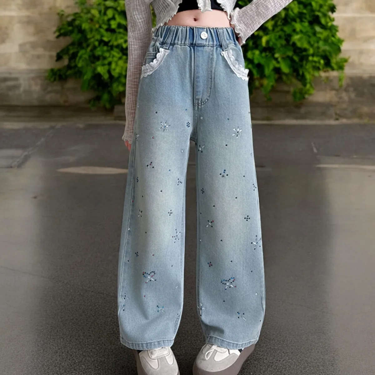 المراهقين ملابس الاطفال جينز غير رسمي للفتيات السراويل الأطفال السراويل الزرقاء مدرسة ربيع الخريف ملابس الطفل 5 7 8 9 10 12 سنة