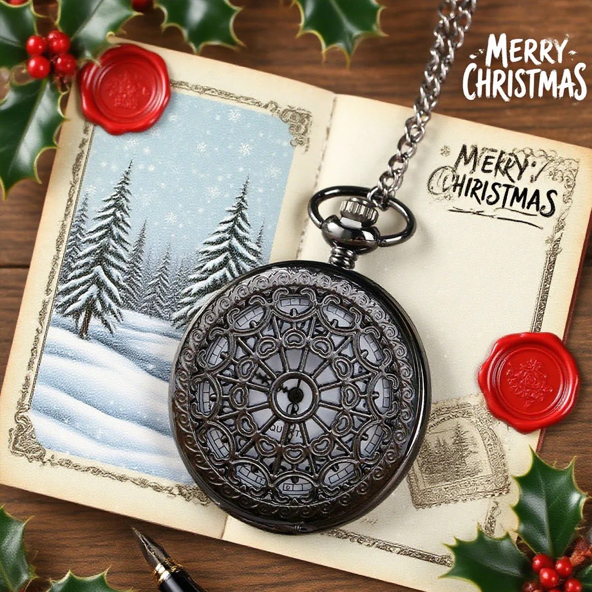 Hollow Flower Pocket Watch Classic Retro Flip Circular Pin Necklace Pocket Watch Suitable for Wedding Season and Christmas Gifts