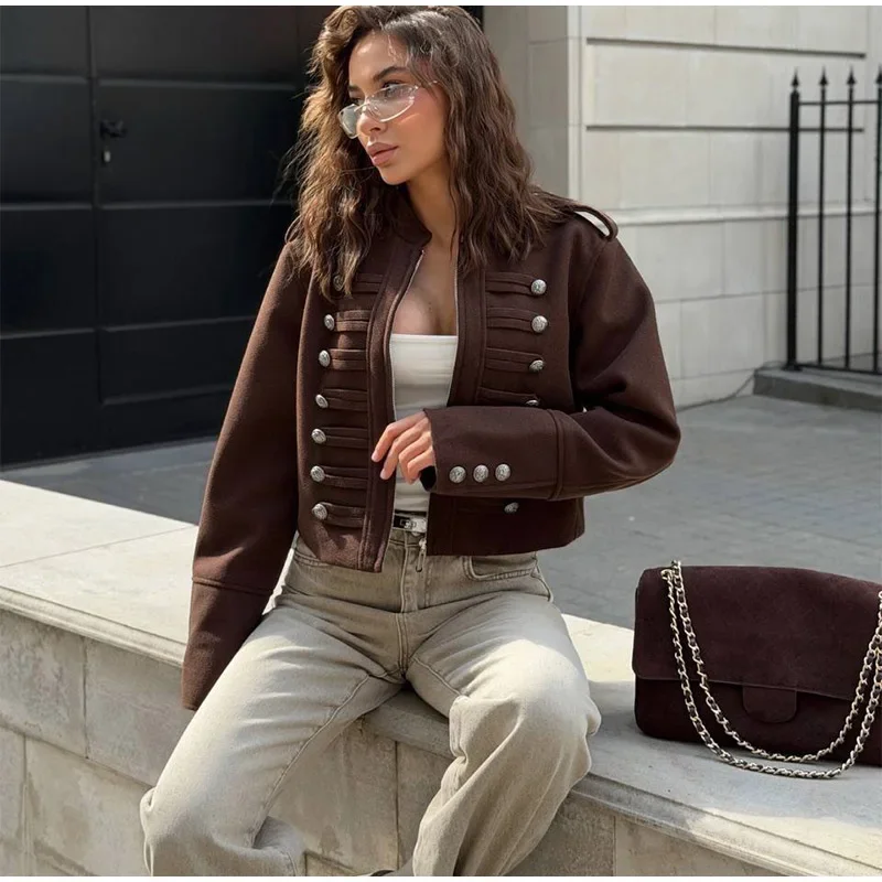 Napoleon Militär-Kurzjacke für Damen, Mehrfarbige Metall-Longsleeve-Jacken, Vintage-Oberbekleidung, Lässiger Schlanker Kurzmantel – Detail 21